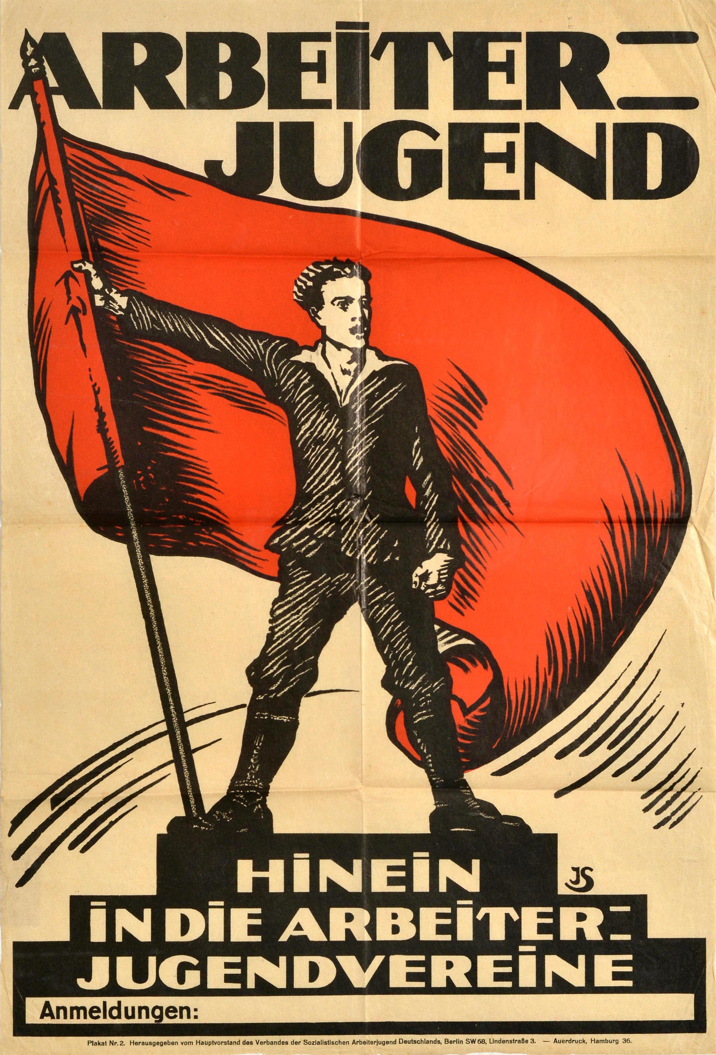 Unknown Print – Originales Vintage Propaganda-Poster, Arbeiterjugend, Sozialistische Arbeiter, Jugend, Deutsch