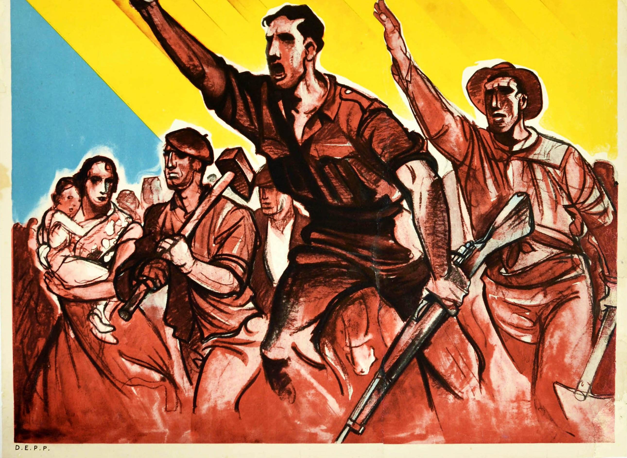 Original-Vintage- Propaganda-Poster Arriba Espana, Spanien, Bürgerkrieg, Call To Arms (Orange), Print, von Unknown