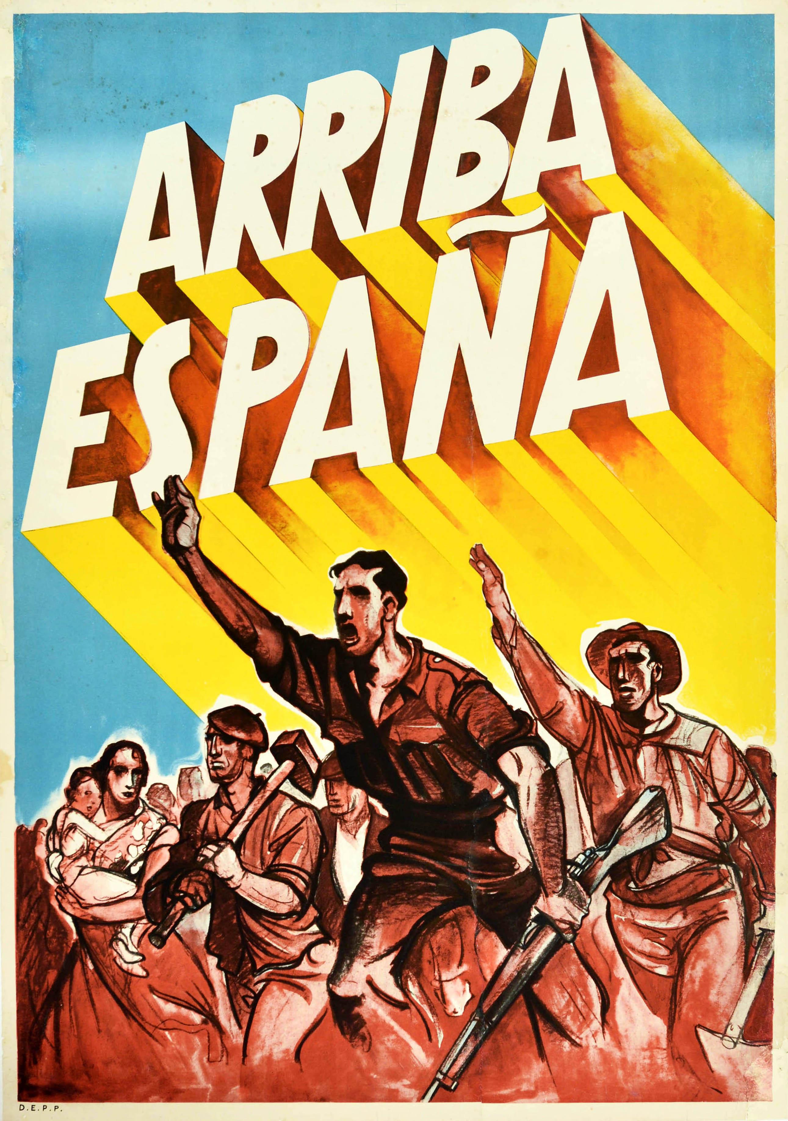 Unknown Print – Original-Vintage- Propaganda-Poster Arriba Espana, Spanien, Bürgerkrieg, Call To Arms