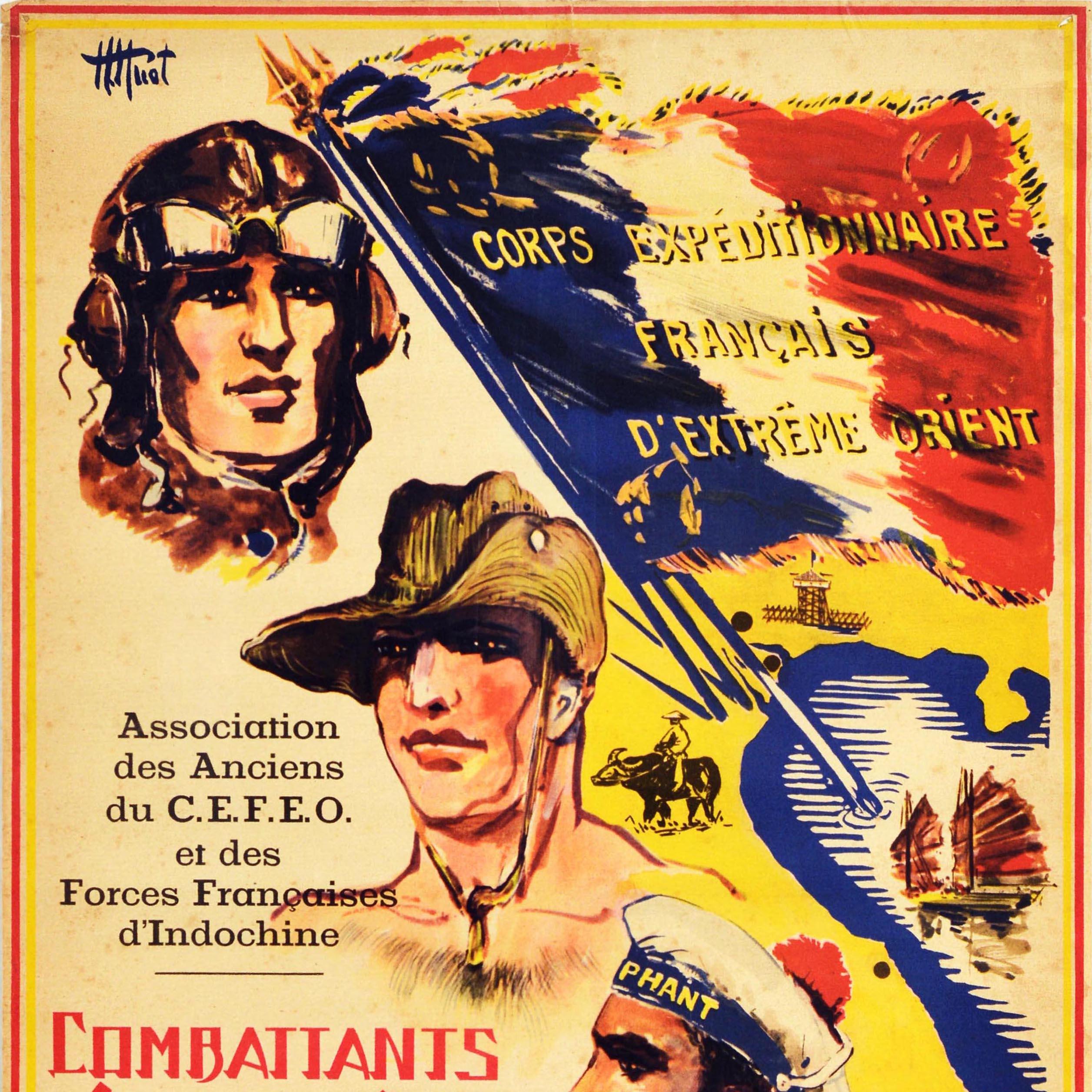 Original Vintage Propagandaplakat „ Combattants Indochine“, Französisches Corps Indochina, Indochina (Orange), Print, von Unknown