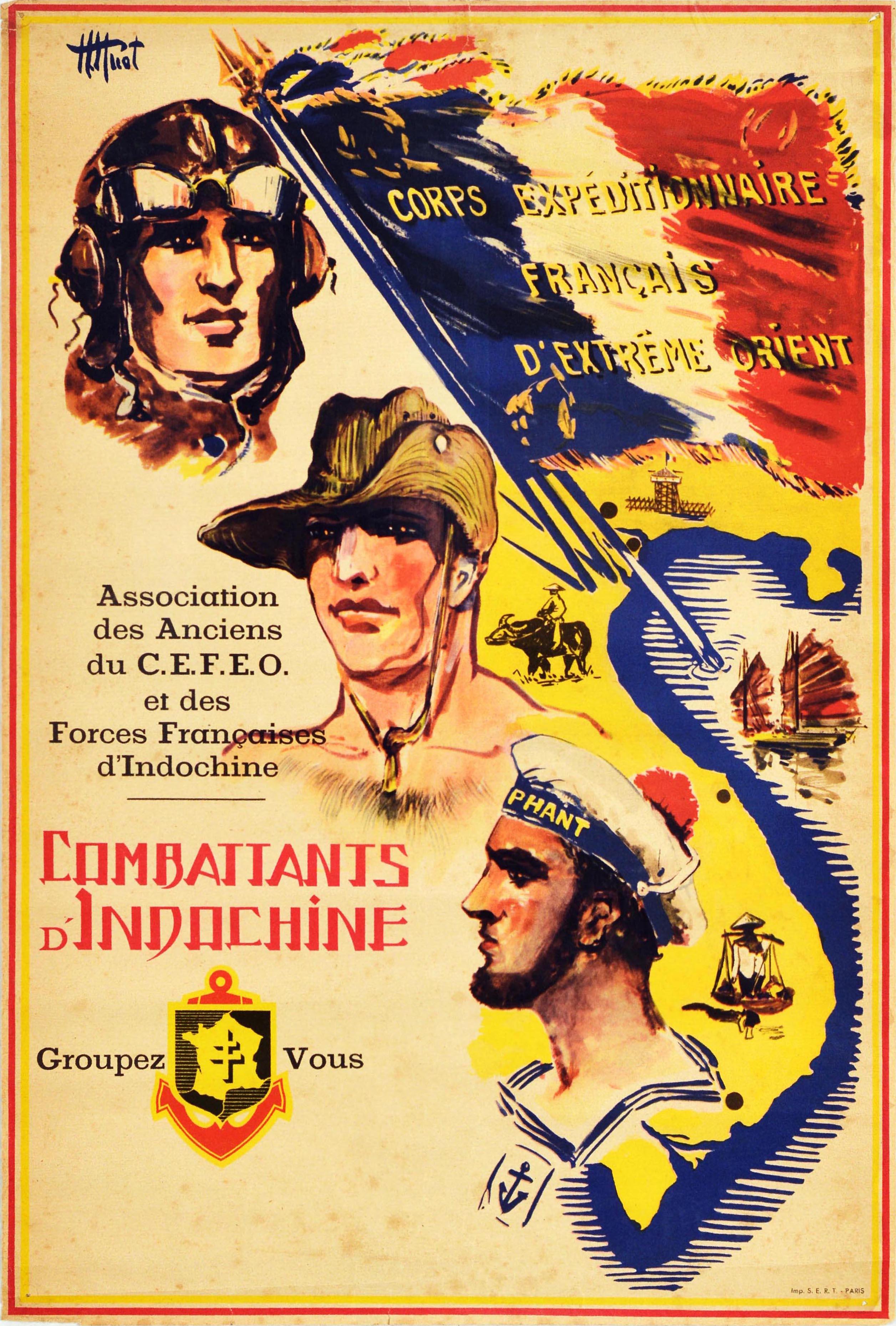 Unknown Print - Original Vintage Propaganda Poster Combattants Indochine French Corps Indochina