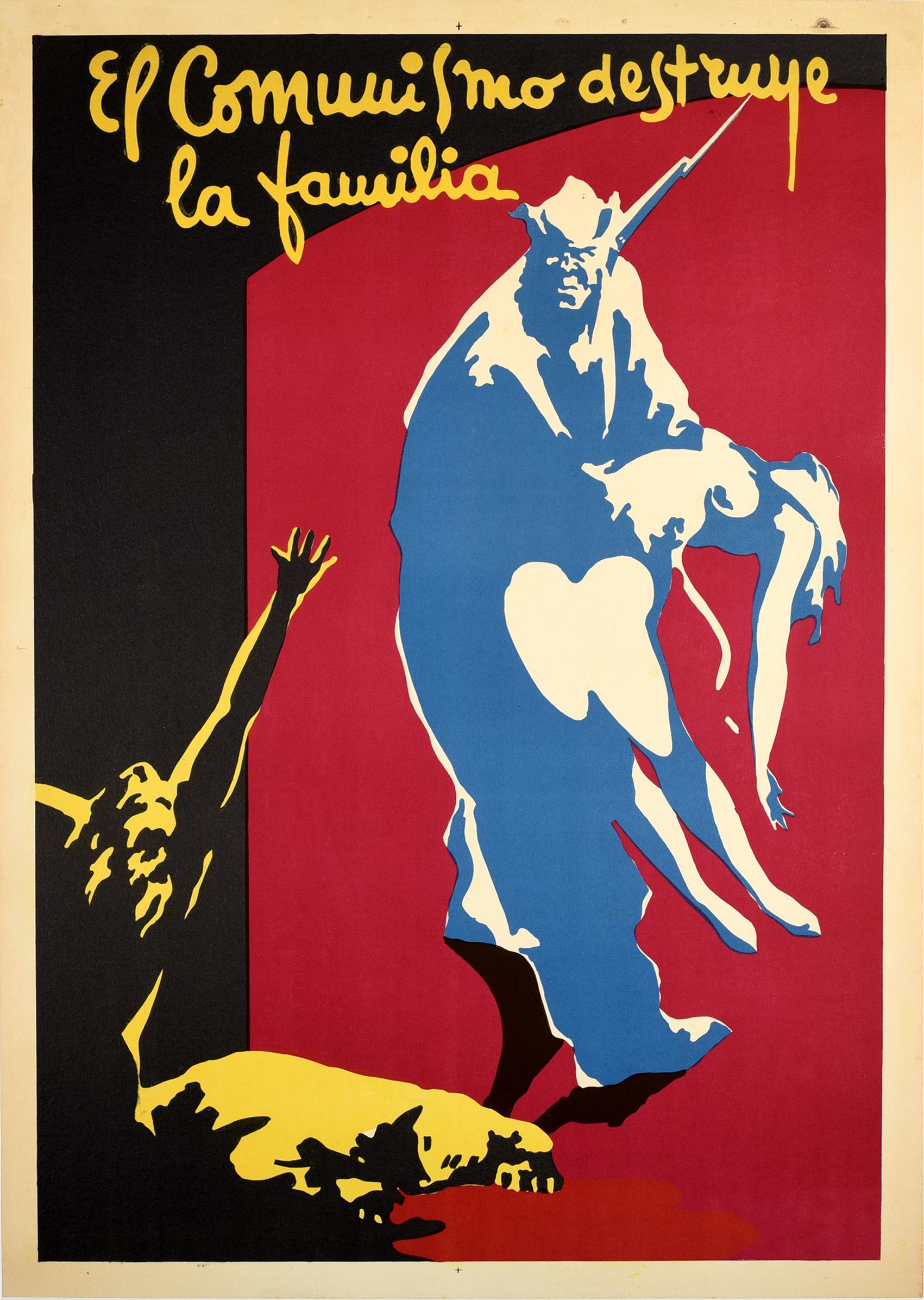 Original Vintage Propaganda Poster Communism Destroys Family Spanish Civil War