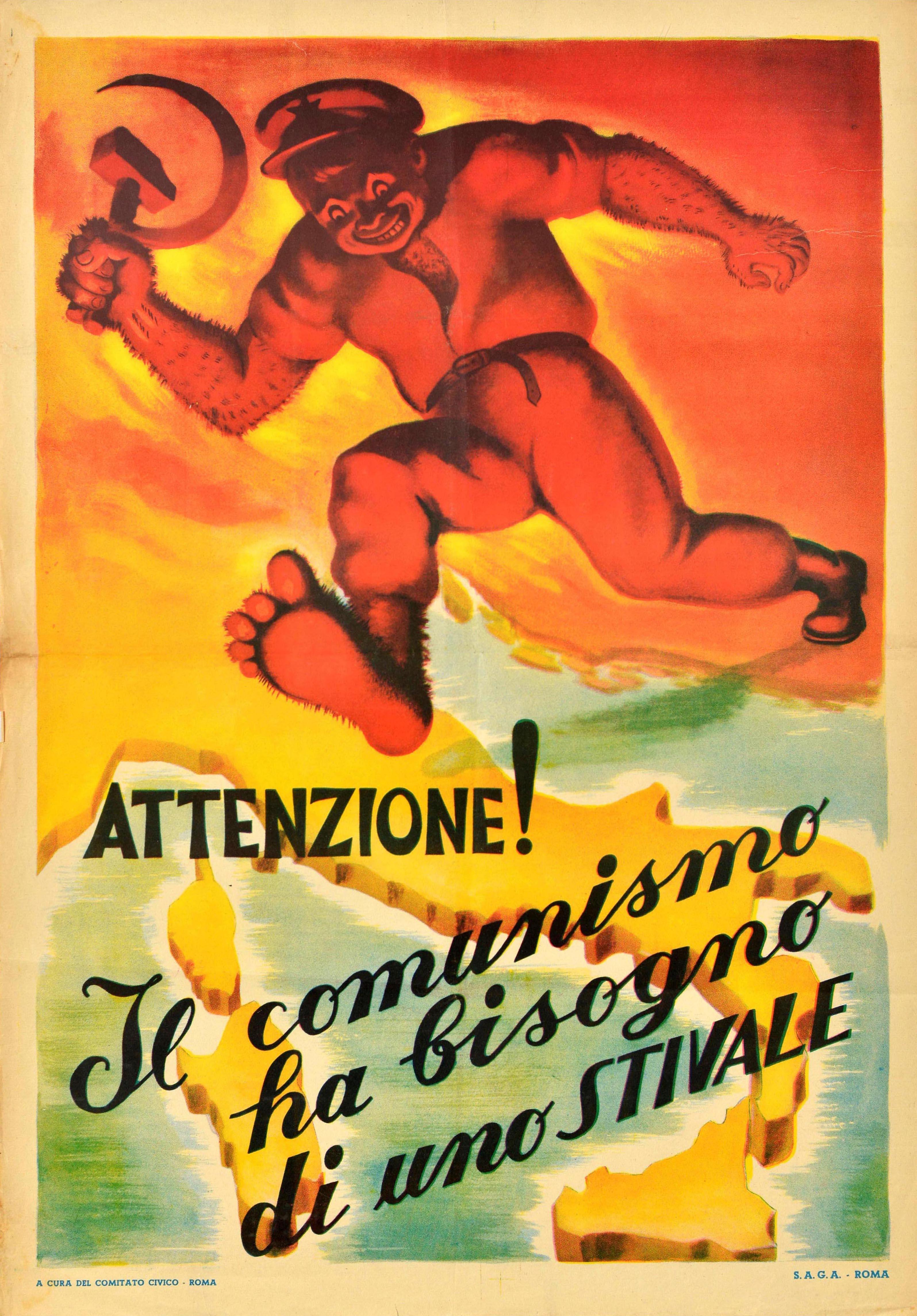 Unknown Print - Original Vintage Propaganda Poster Communism Needs A Boot Italian Elections