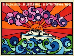 Affiche de propagande originale de Fidel Castro Granma Yacht Cuba Revolution