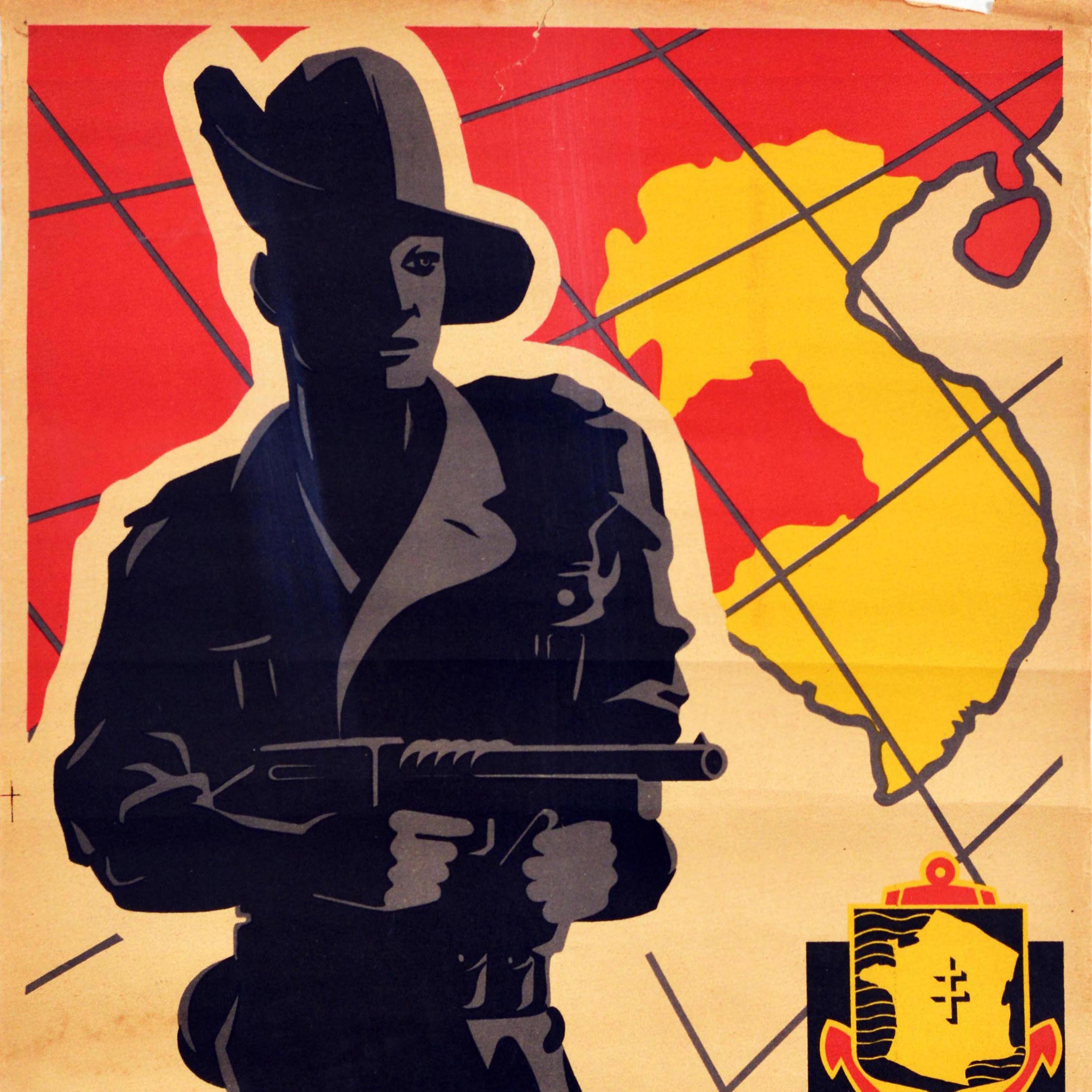 Poster di propaganda originale d'epoca del Corpo di spedizione francese dell'Estremo Oriente in Indocina - Print Nero di Unknown