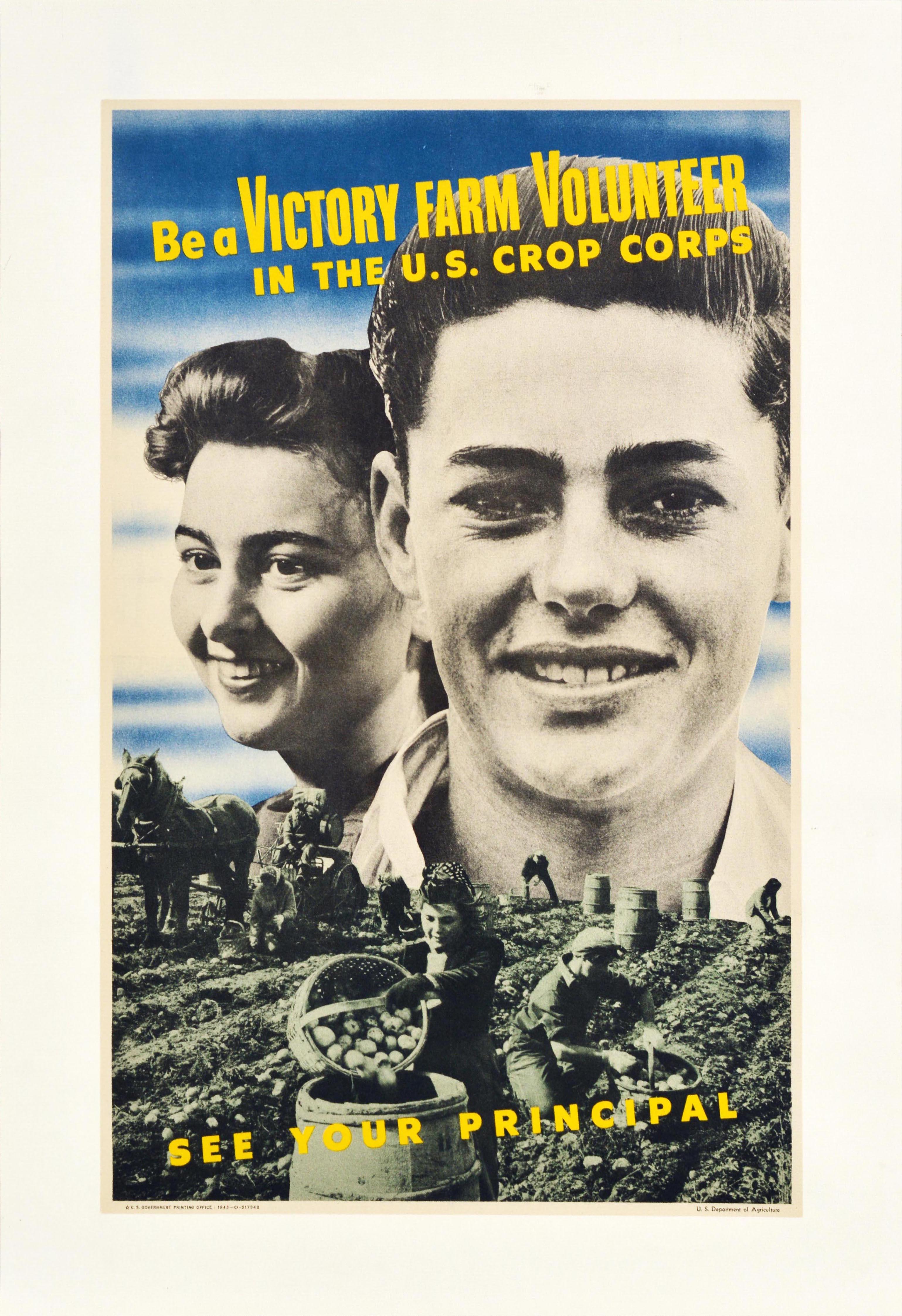 Print di Unknown - Poster propagandistico d'epoca Victory Farm Volunteer US Crop Corps WWII