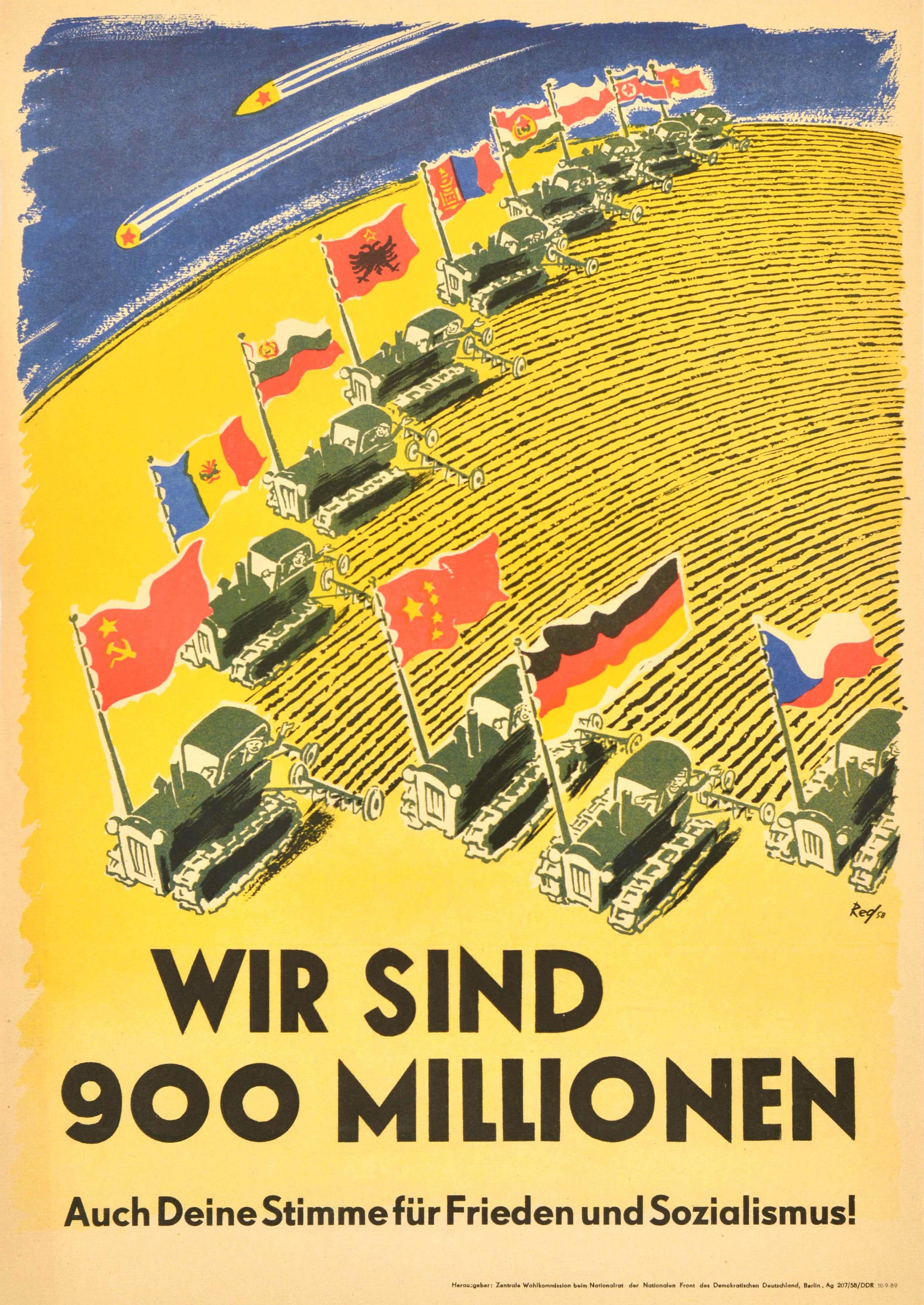 Unknown Print - Original Vintage Propaganda Poster Vote Peace And Socialism East Germany DDR