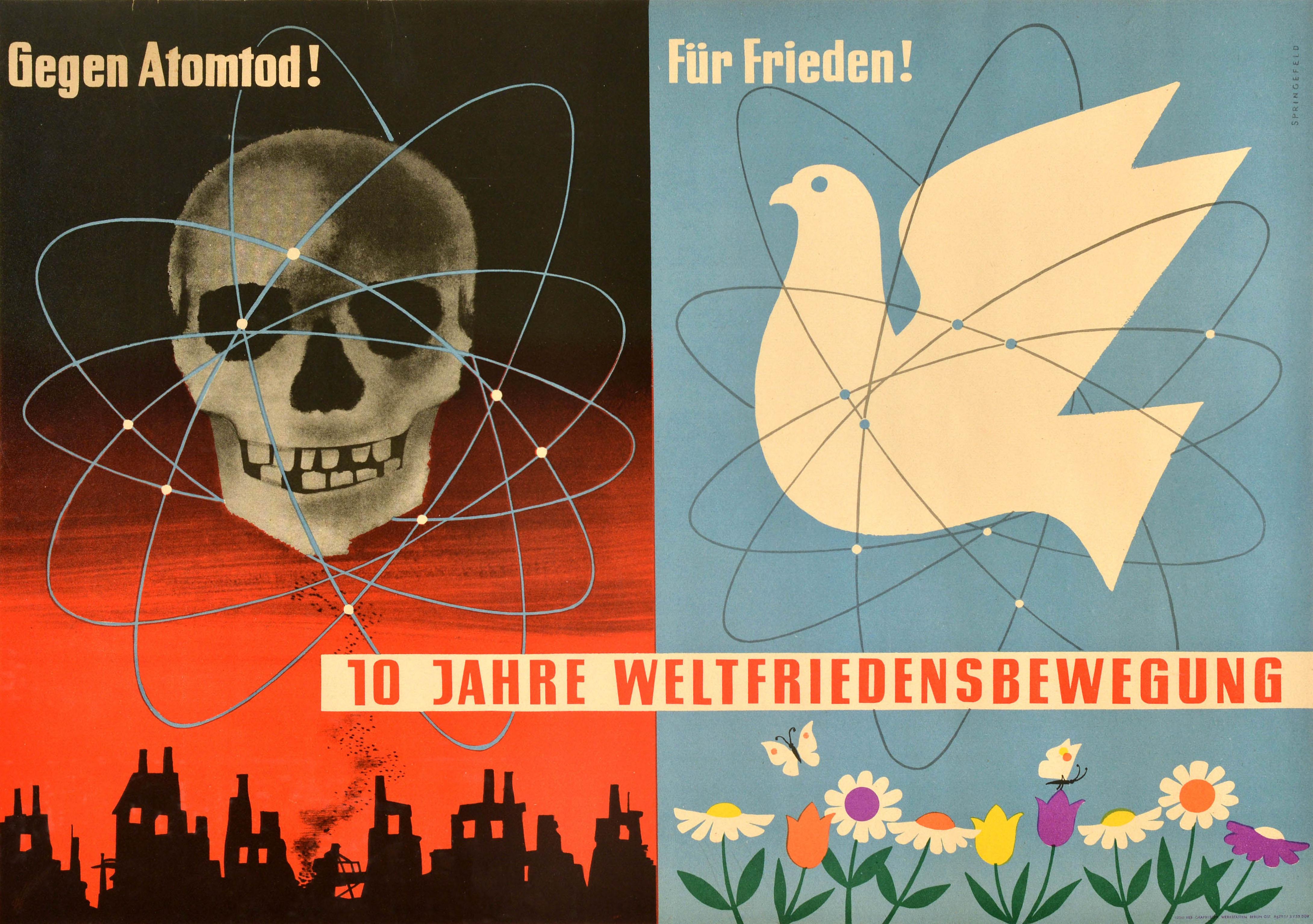Print de Unknown - Original Vintage Cartel de Propaganda Movimiento Mundial por la Paz Nuclear Muerte Paloma Calavera