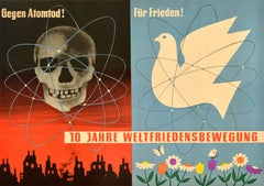Original Vintage Propaganda Poster World Peace Movement Nuclear Death Dove Skull