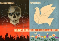 Original Vintage Propaganda-Poster, World Peace Movement, Nuclear Death Dove Skull, Original