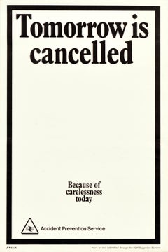 Original Vintage Public Safety Poster Tomorrow Is Cancelled British Railways