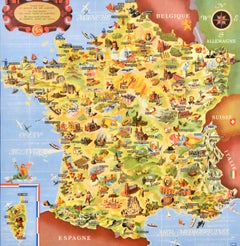 Affiche rétro originale de voyage, France, Carte SNCF, Chemin de fer national français