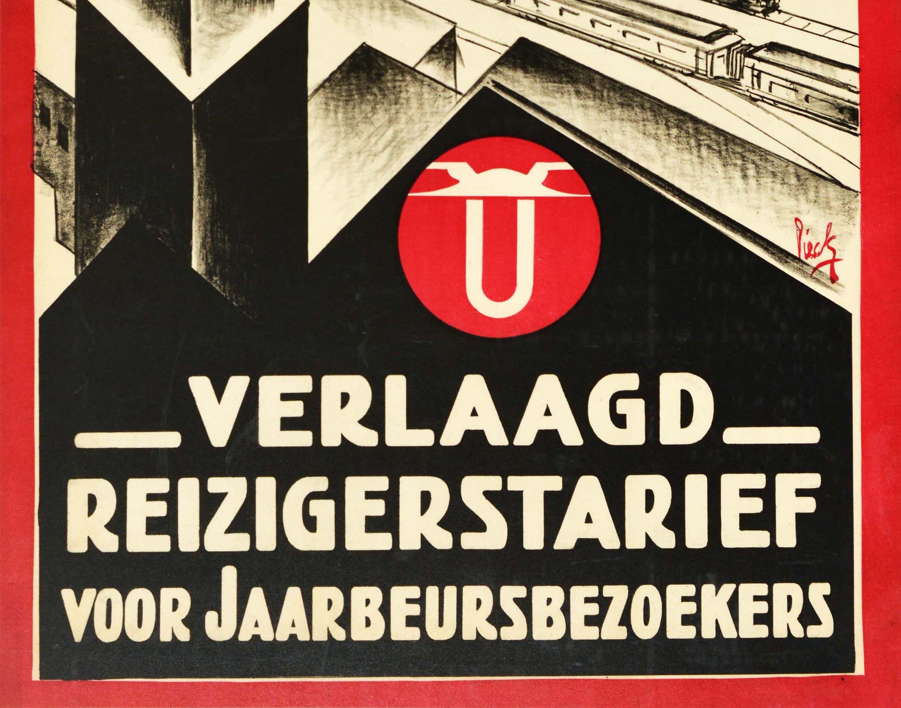 Poster di viaggio ferroviario originale d'epoca Jaarbeurs Utrecht Fair De Inktpot Inkwell - Print Art Déco di Unknown