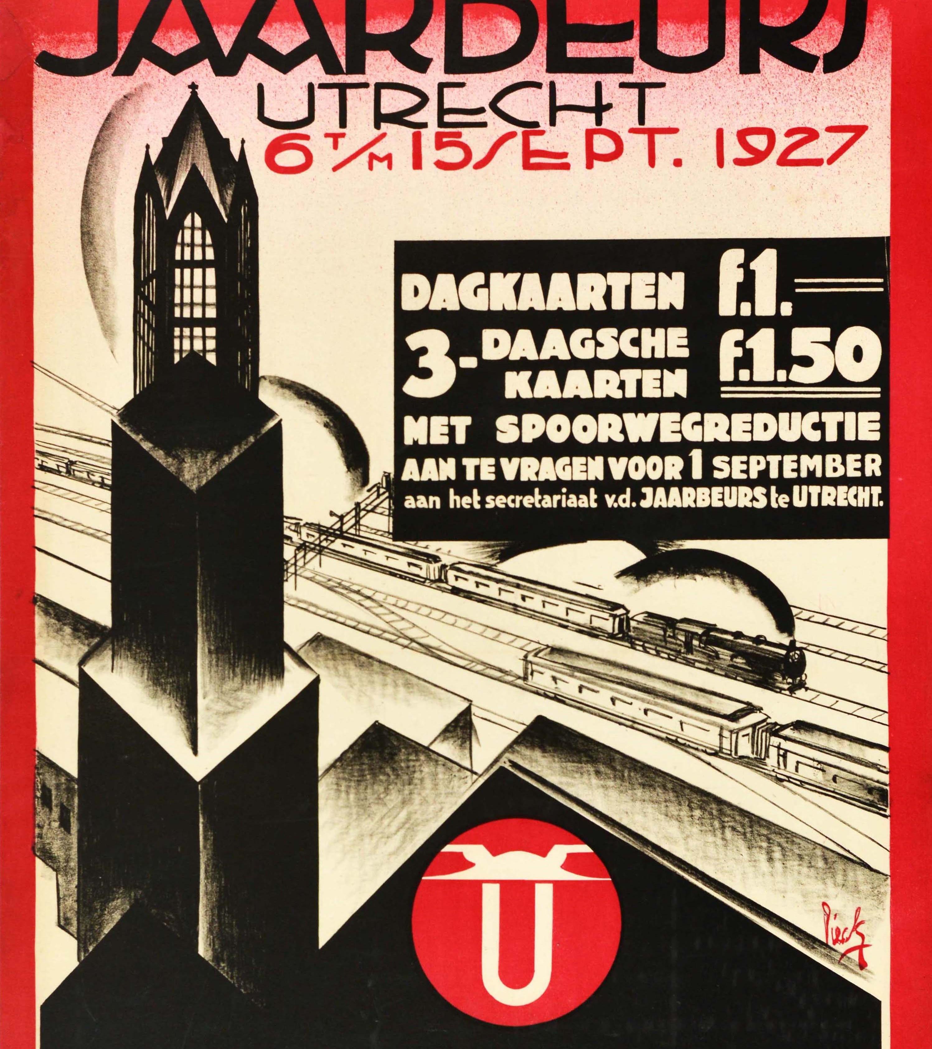 Poster di viaggio ferroviario originale d'epoca Jaarbeurs Utrecht Fair De Inktpot Inkwell - Print Beige di Unknown