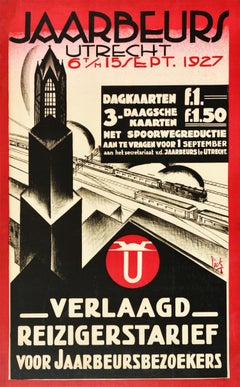 Affiche rétro originale de voyage en chemin de fer, Jaarbeurs Utrecht Fair De Inktpot, Encrier