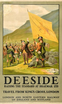 Affiche publicitaire originale vintage de voyage en chemin de fer Deeside Braemar, Écosse LNER