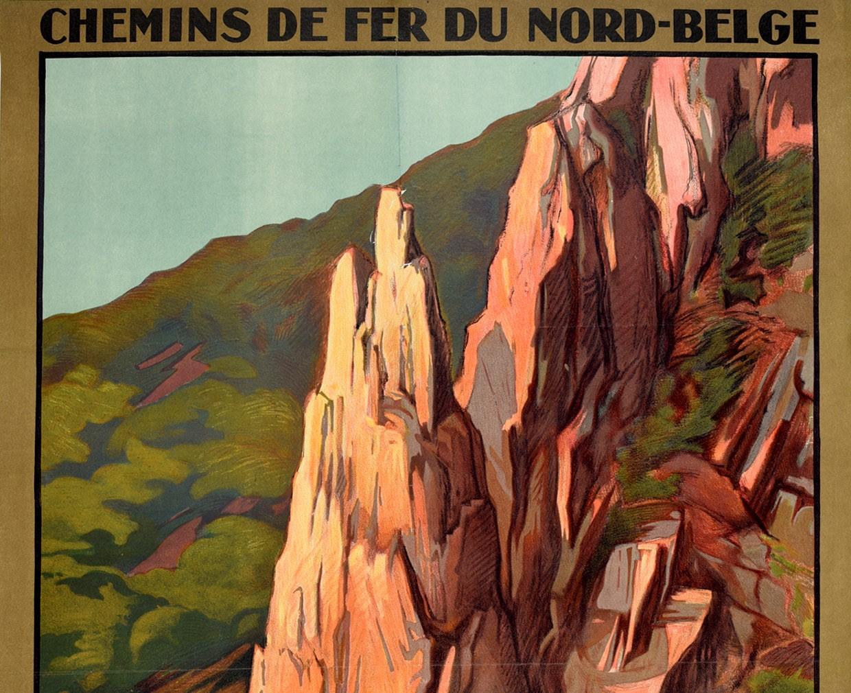 Original Vintage Railway Travel Poster Dinant Sur Meuse Rocher Bayard Rock Belge - Print by Unknown