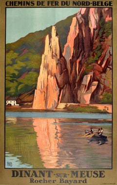 Original Vintage Railway Travel Poster Dinant Sur Meuse Rocher Bayard Rock Belge