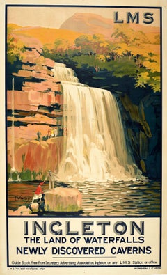 Affiche vintage originale de voyage en chemin de fer Ingleton Land Of Waterfalls LMS Whatley