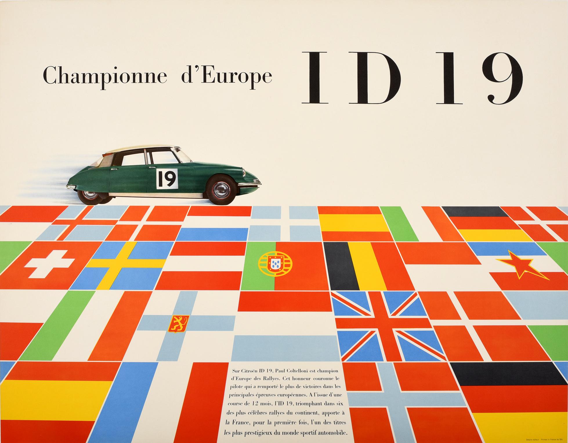 Unknown Print - Original Vintage Rally Car Racing Sport Poster Citroen Championne d'Europe ID19 