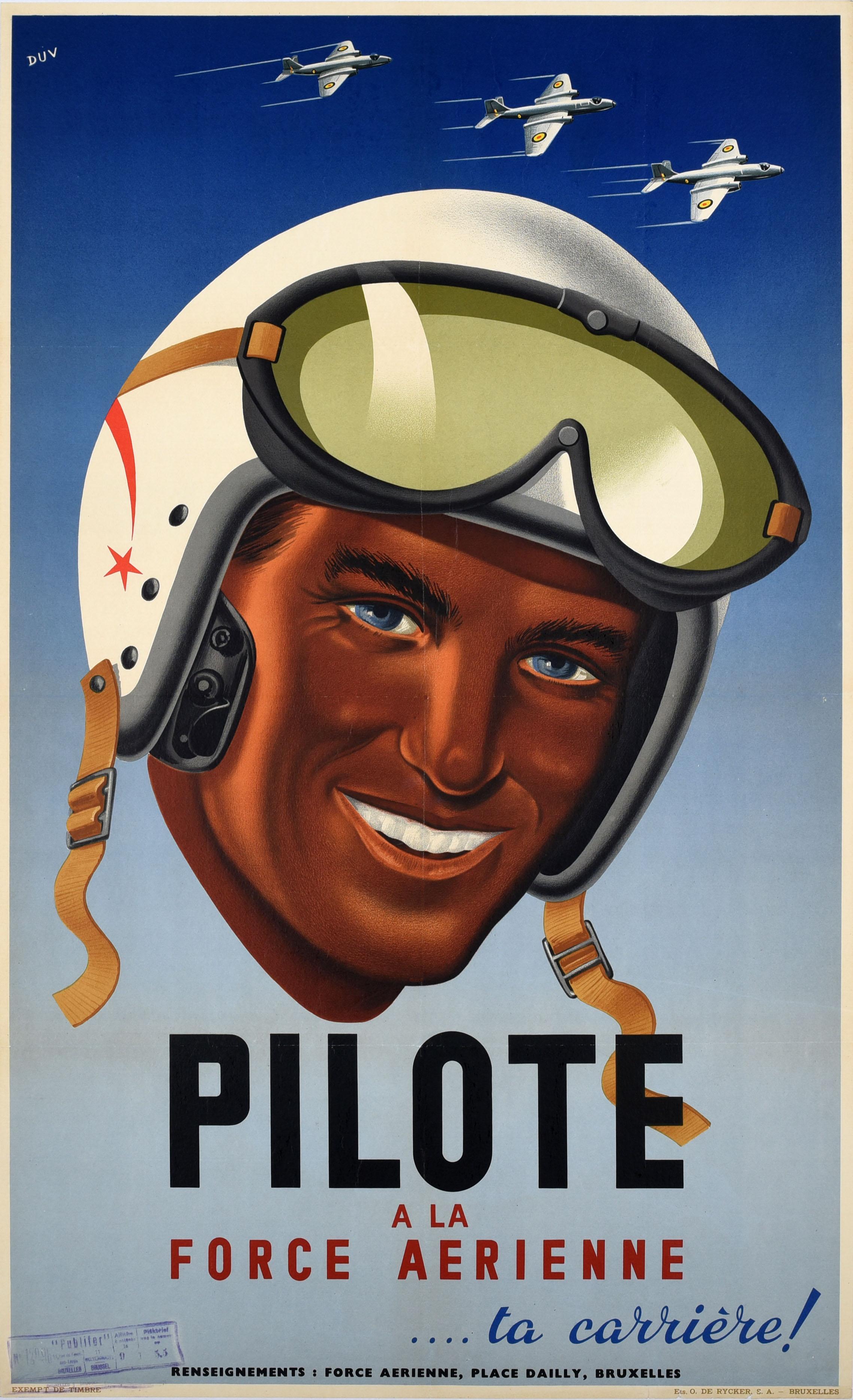 Unknown Print - Original Vintage Recruitment Poster Air Force Pilot Belgium Force Aerienne Army