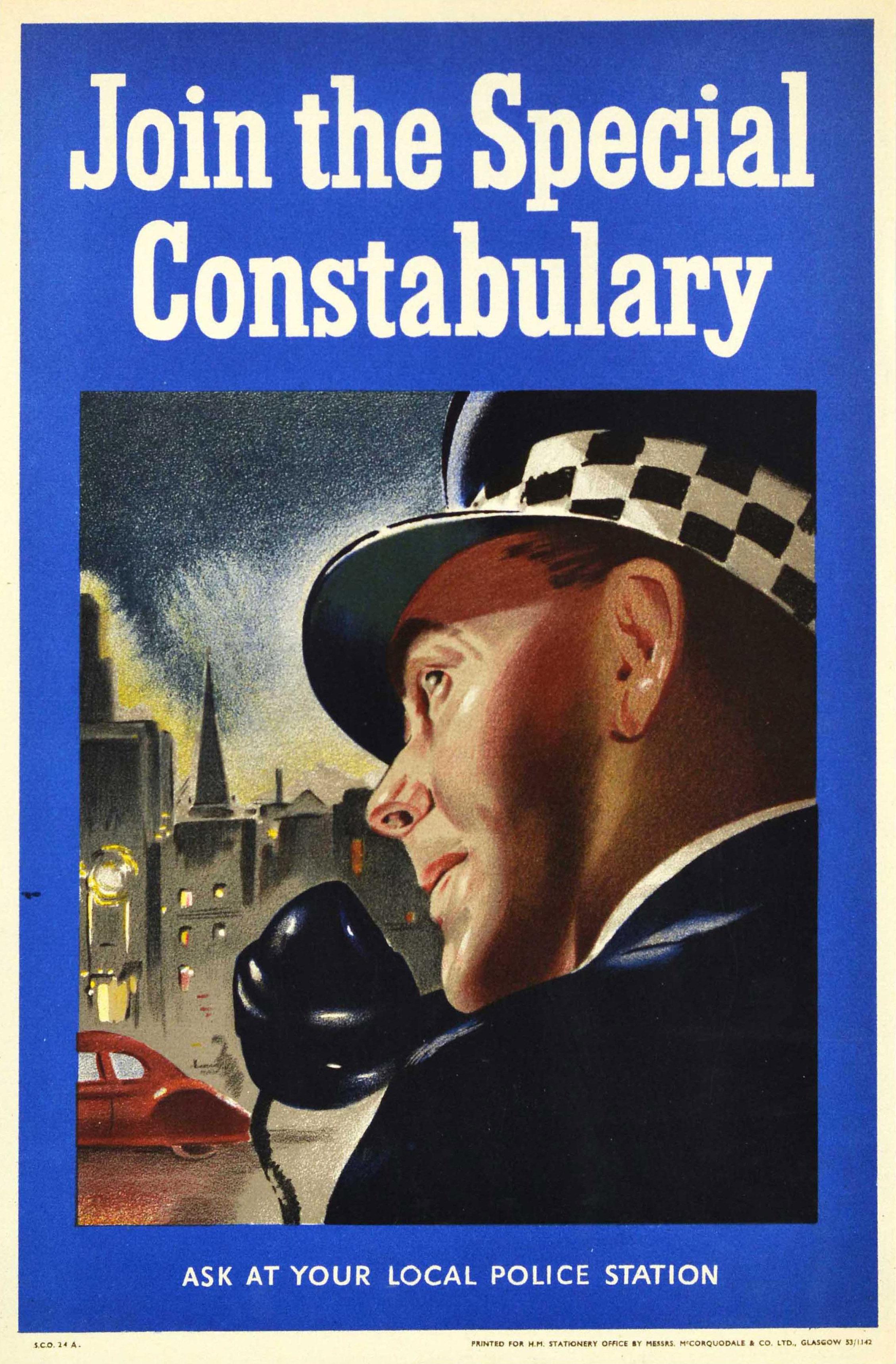 Unknown Print - Original Vintage Recruitment Poster Join The Special Constabulary Police Force