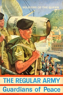 Original Vintage Recruitment Poster Regular Army Guardians Of Peace Hong Kong