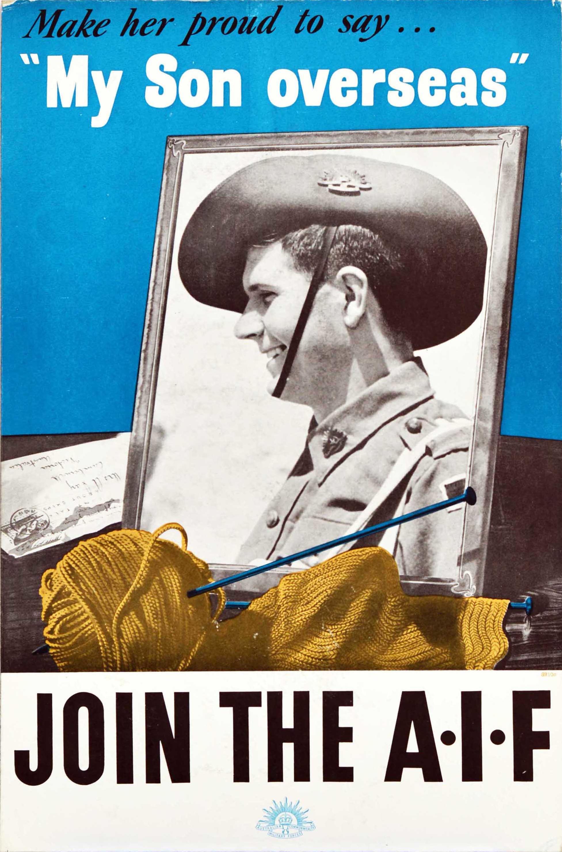 Unknown Print - Original Vintage Recruitment Propaganda Poster Join The AIF Son WWII Australia