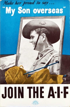 Original Vintage Recruitment Propaganda Poster Join The AIF Son WWII Australia