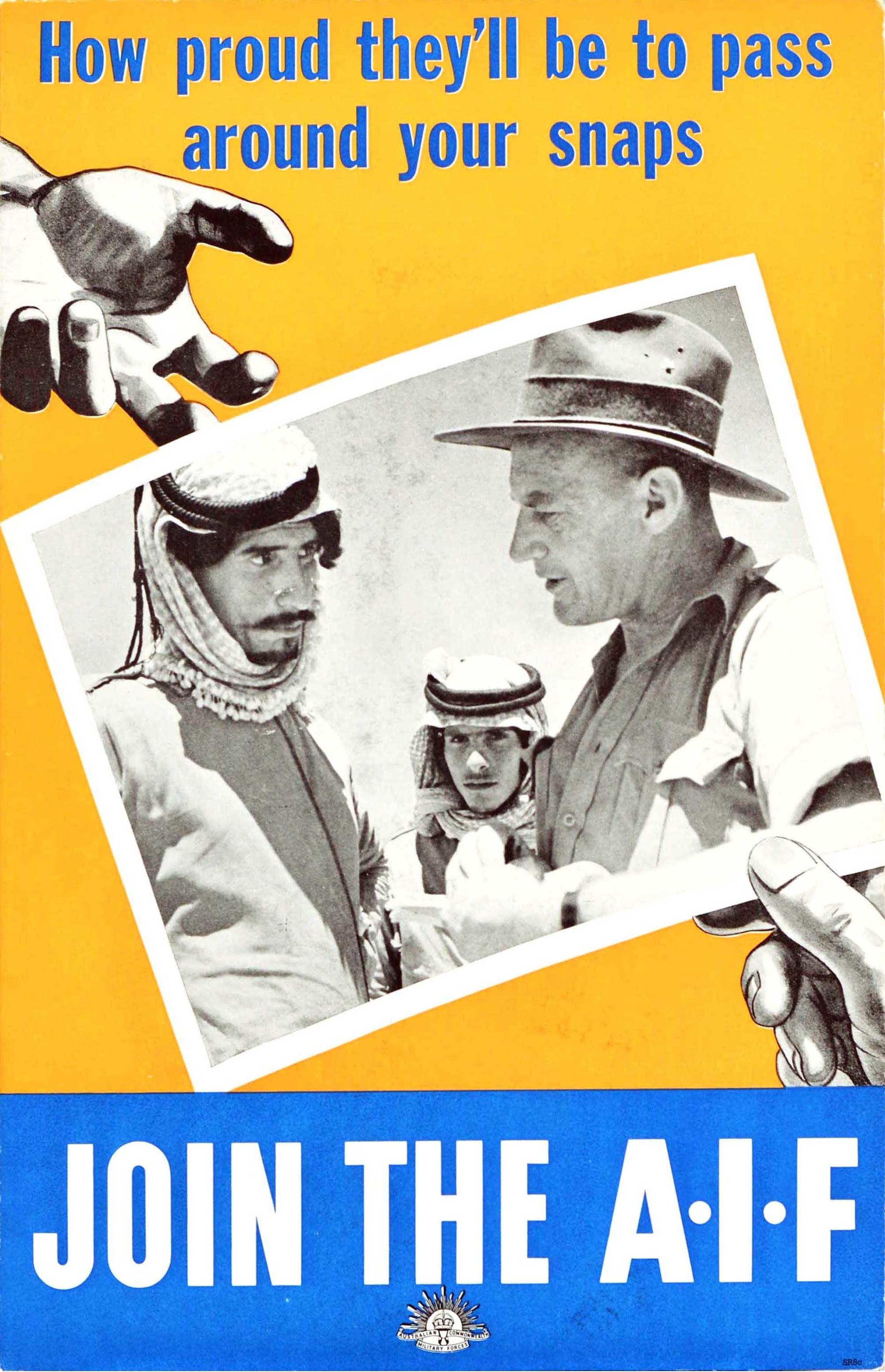 Print di Unknown - Poster propagandistico originale d'epoca per il reclutamento, unisciti all'AIF, l'esercito australiano della seconda guerra mondiale