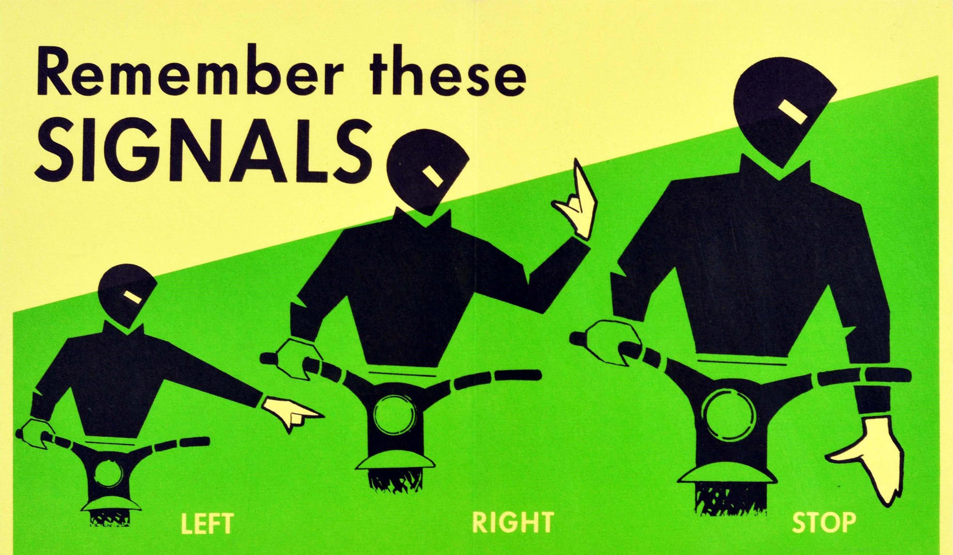 Original Vintage Road Safety Poster Remember These Signals Motorcycle Driving  - Green Print by Unknown