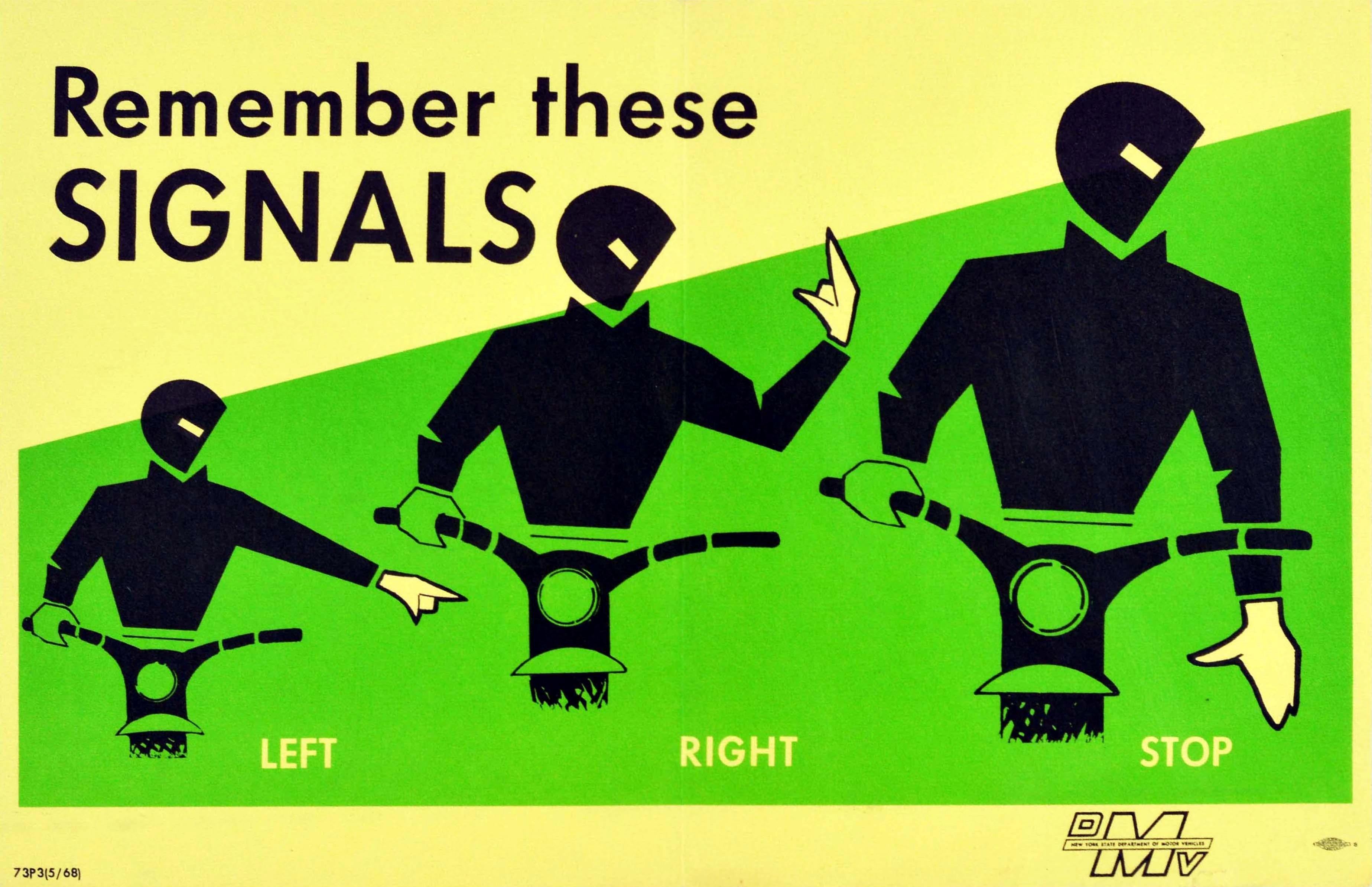 Unknown Print - Original Vintage Road Safety Poster Remember These Signals Motorcycle Driving 