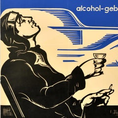 Original Vintage Road Safety Propaganda Poster Alcohol Penalty Traffic Art Deco