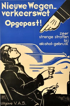 Original Vintage Road Safety Propaganda Poster Alcohol Penalty Traffic Art Deco
