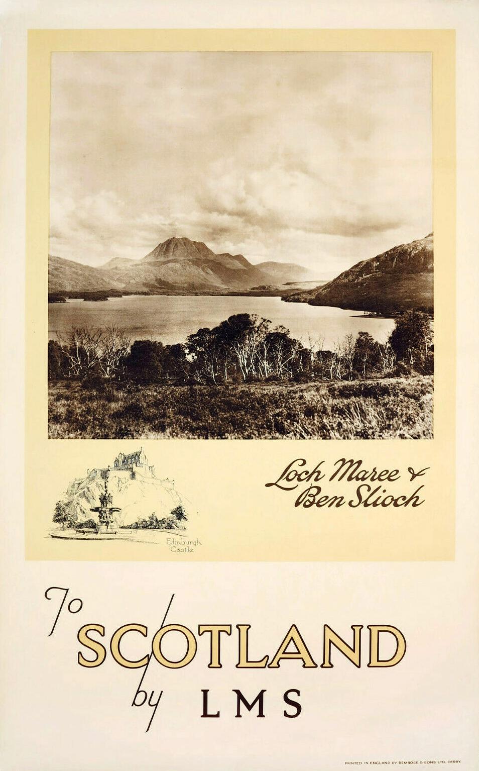 Unknown Print – Original-Vintage-Poster, Schottland von LMS, Loch Maree Ben Slioch, Edinburgh Castle