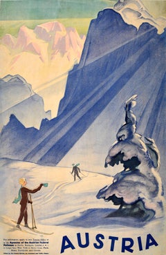 Original Vintage Ski And Winter Sport Travel Poster Austria Paul Kirnig Art Deco