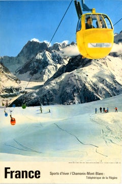 Original Vintage Ski Poster Chamonix Mont Blanc France Winter Sports d'Hiver