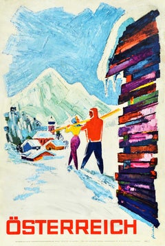 Original Vintage Ski Poster Osterreich Austria Winter Sport Skiing Travel Art