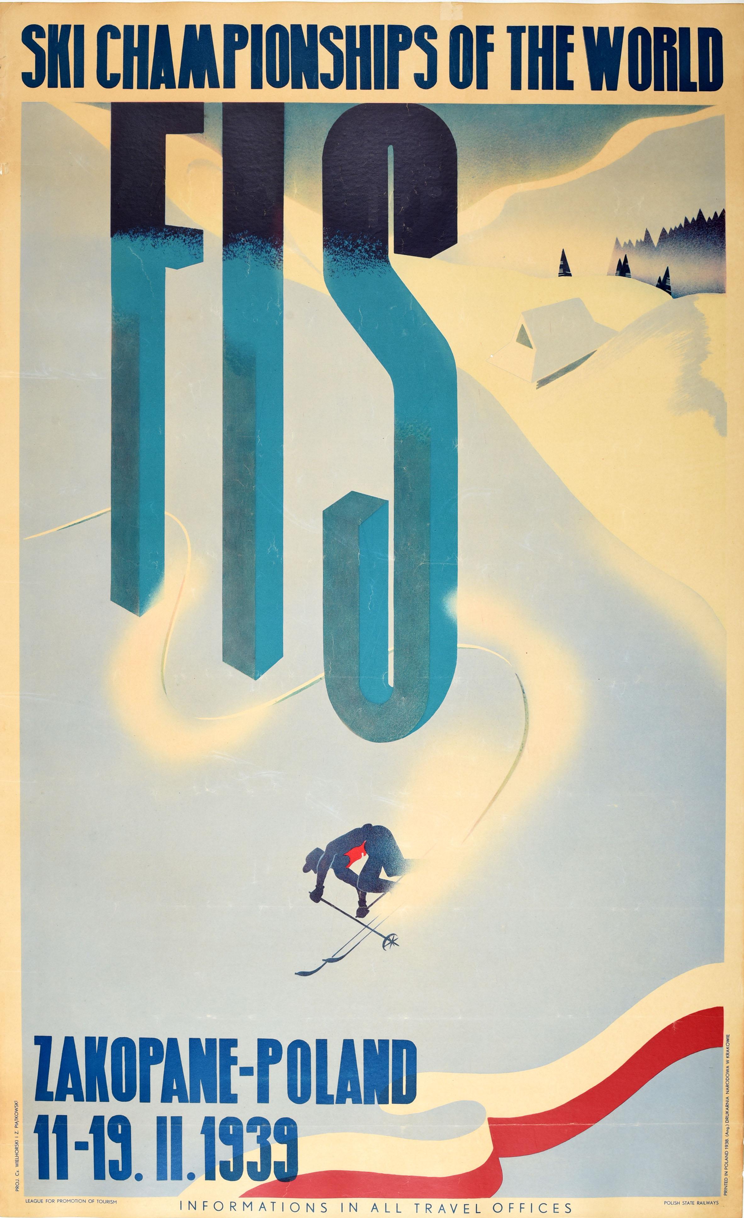 Unknown Print - Original Vintage Ski Travel Poster FIS Ski Championships World Zakopane Poland