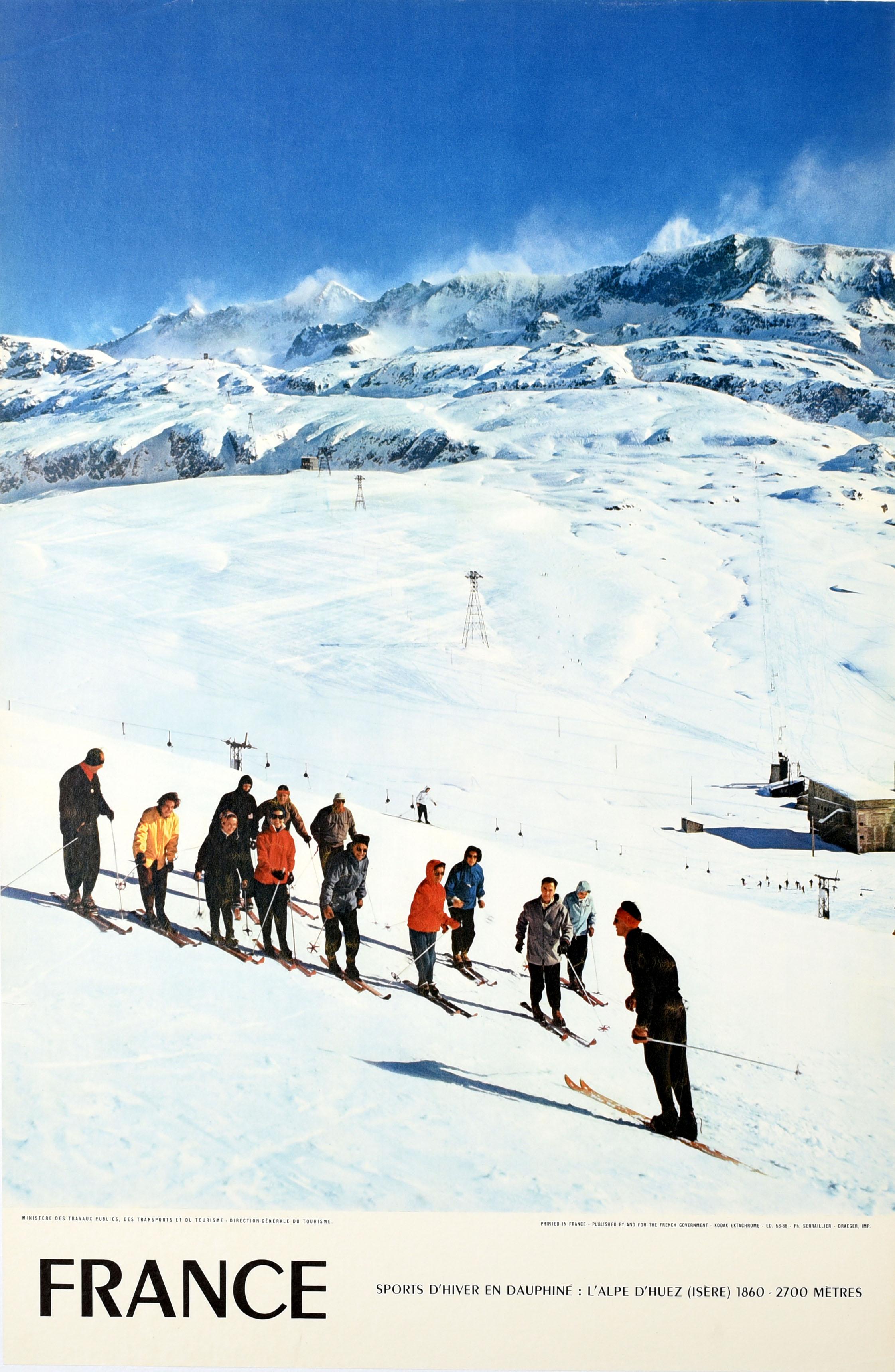 Unknown Print - Original Vintage Ski Travel Poster France Winter Sports Alps Alpe dHuez Isere