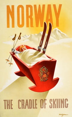 Original Vintage Ski Travel Poster Norway Cradle Of Skiing Knut Yran Scandinavia