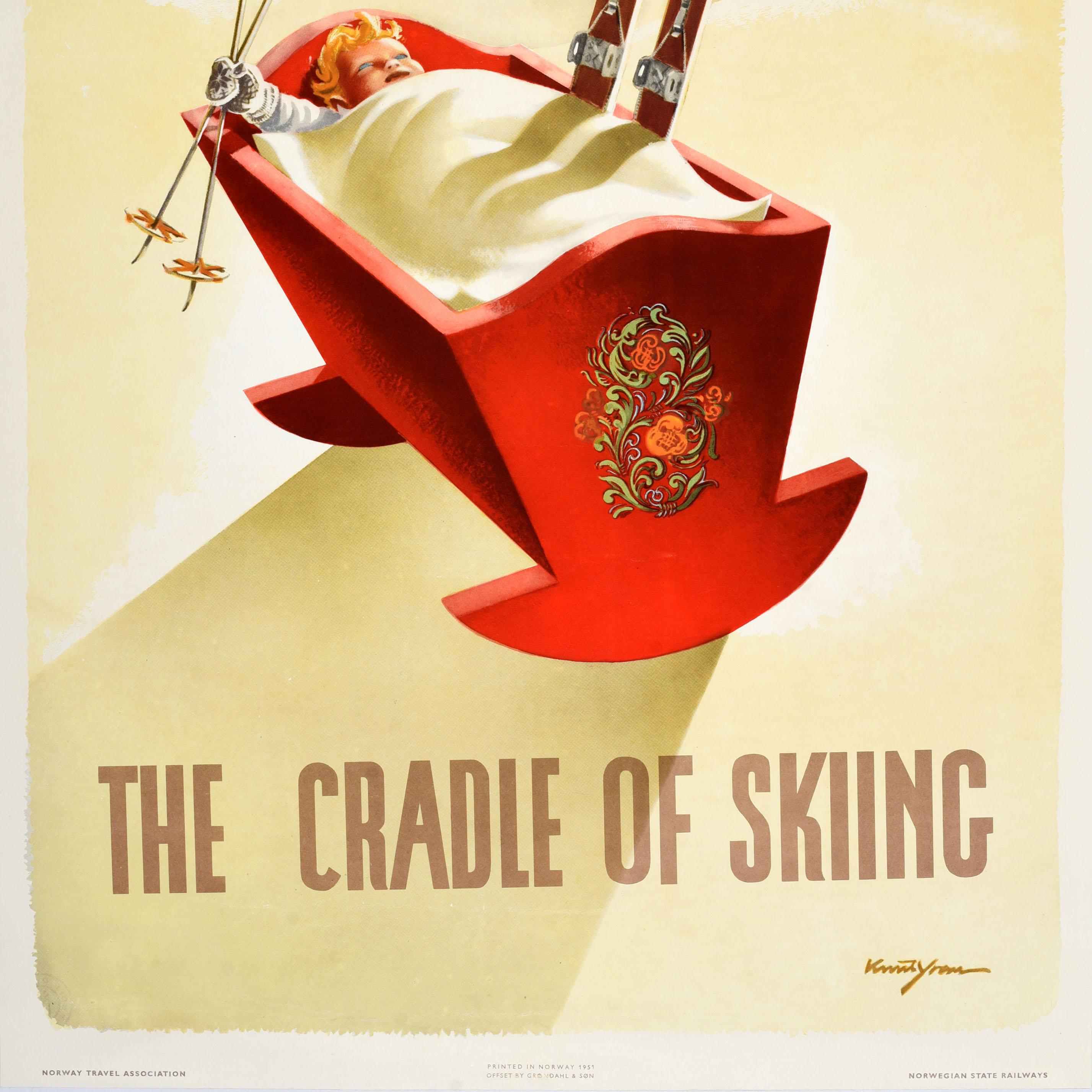Original Vintage Ski Travel Poster Norway Cradle Of Skiing Knut Yran Scandinavia For Sale 2