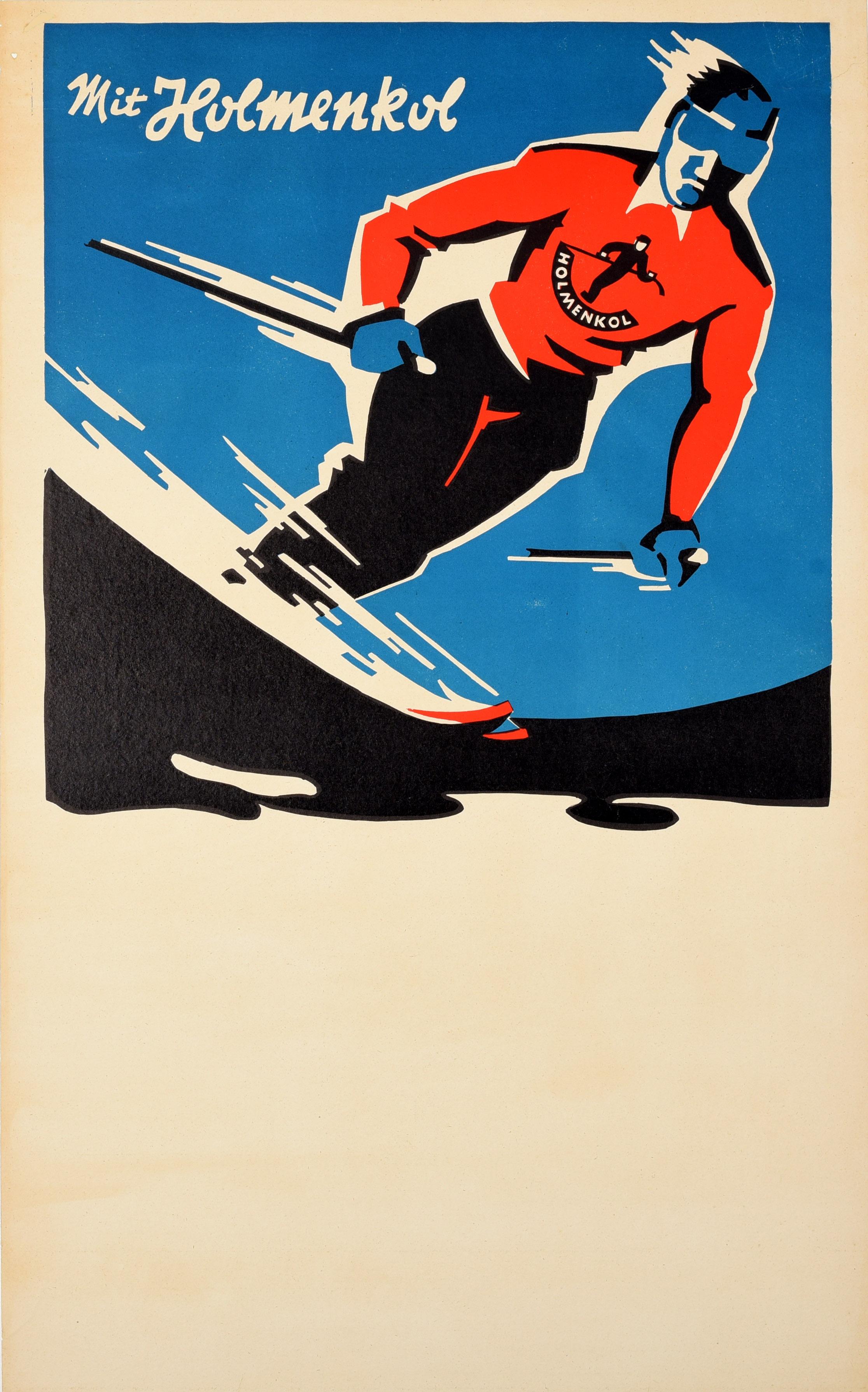 Unknown Print - Original Vintage Ski Wax Advertising Poster Holmenkol Germany Skier Design Art