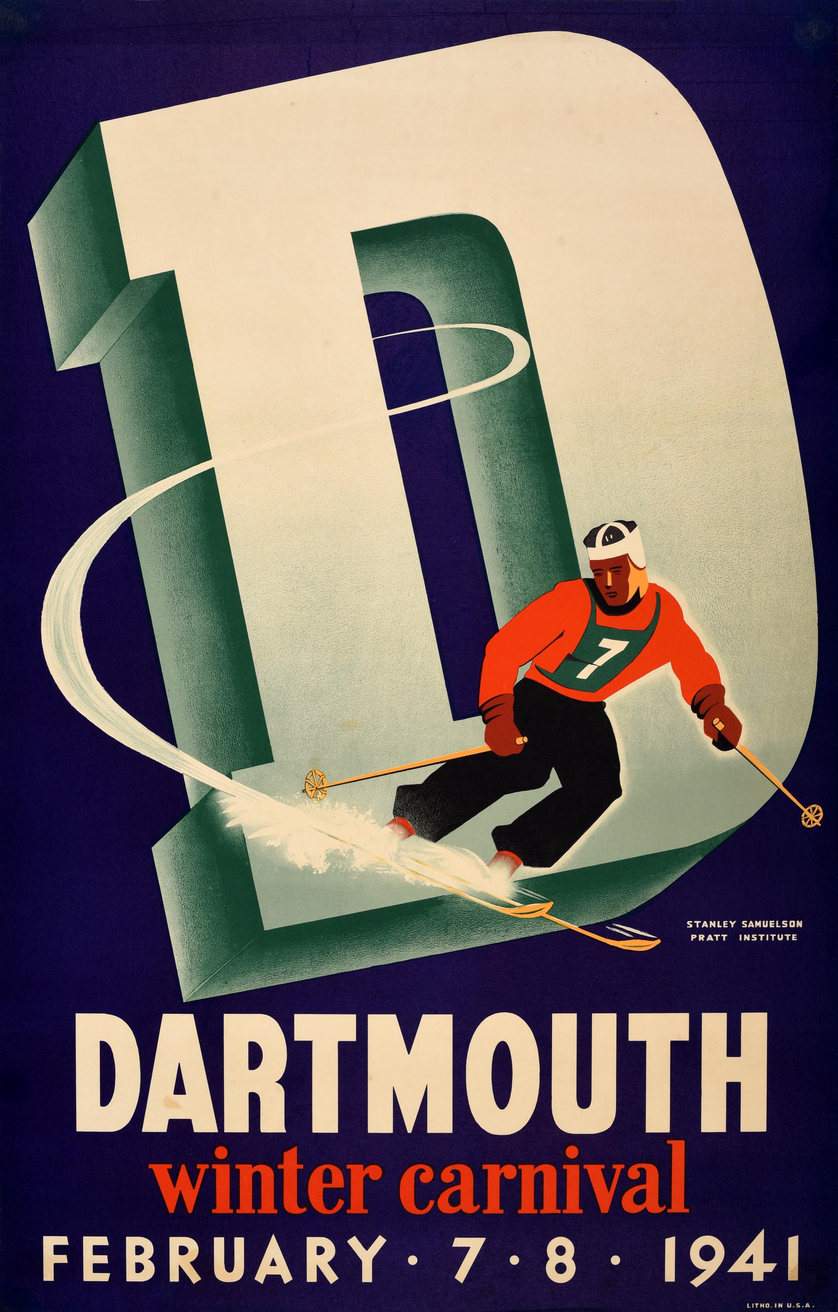 Unknown Print - Original Vintage Skiing Poster Dartmouth College Winter Carnival 1941 Ski USA