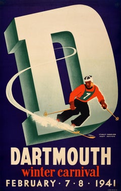 Original Vintage-Vintage-Ski-Poster, Dartmouth College, Winter Karneval 1941, Ski USA