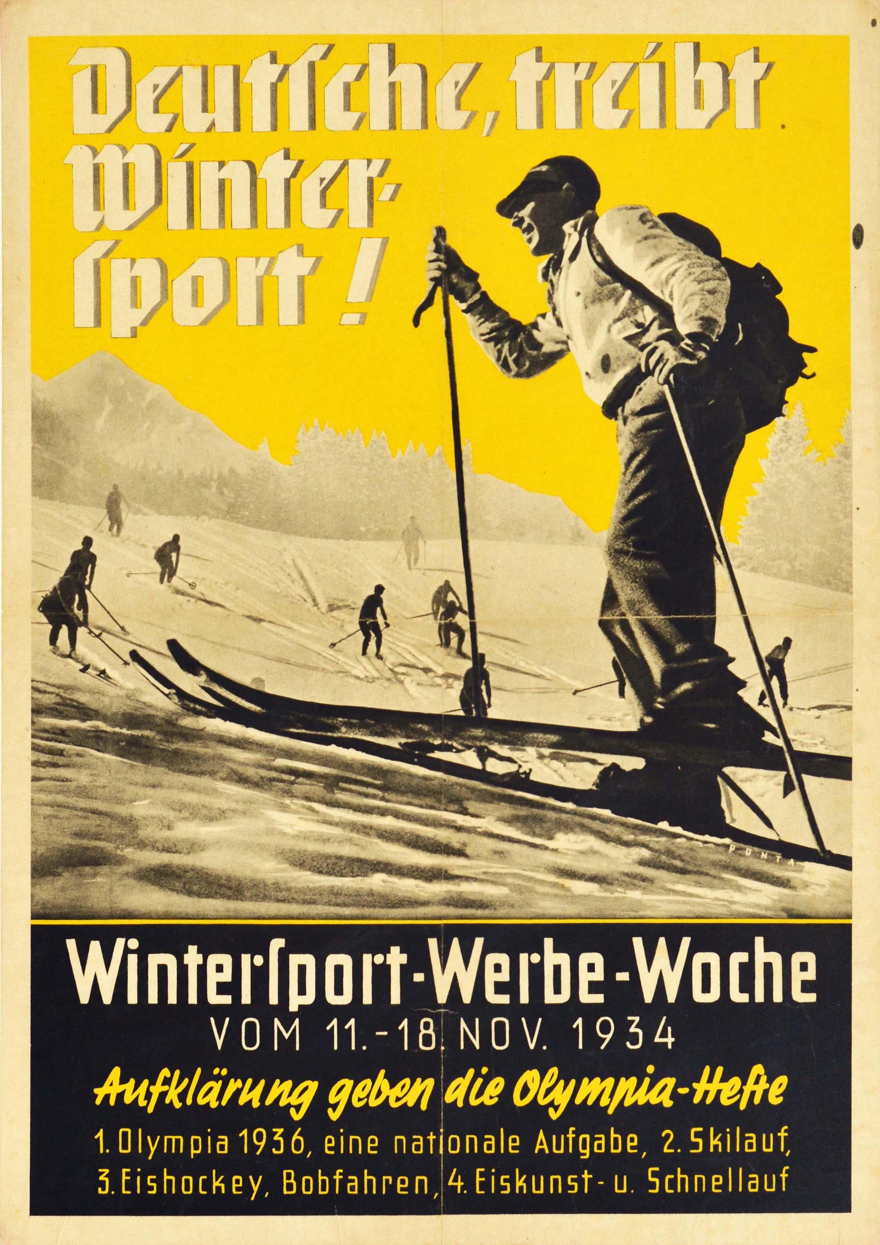 Unknown Print - Original Vintage Skiing Poster Deutsche Winter Sport Week Olympic Games Germany