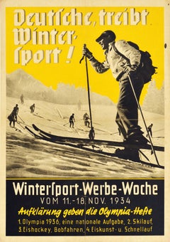 Original Vintage Skiing Poster Deutsche Winter Sport Week Olympic Games Germany