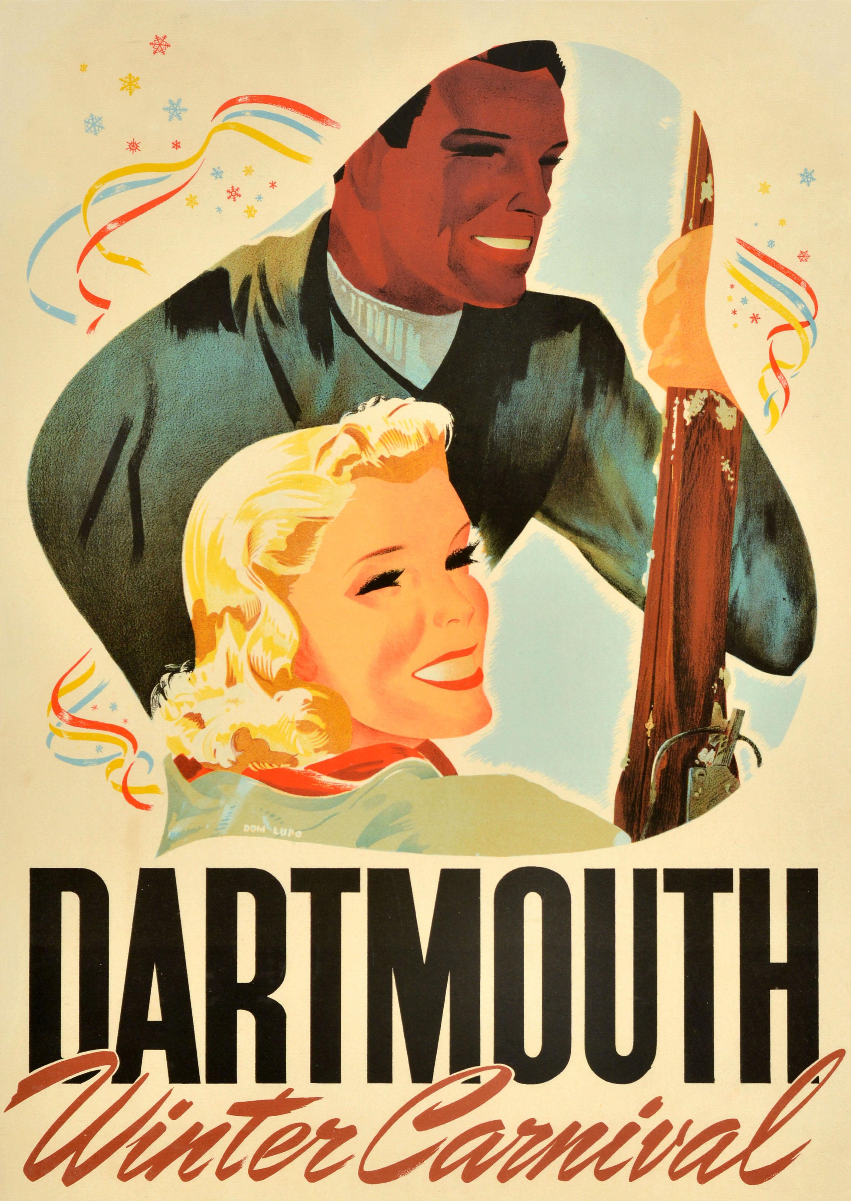 Original Vintage Skiing Sport Poster Dartmouth Winter Carnival 1942 Ski USA For Sale 1