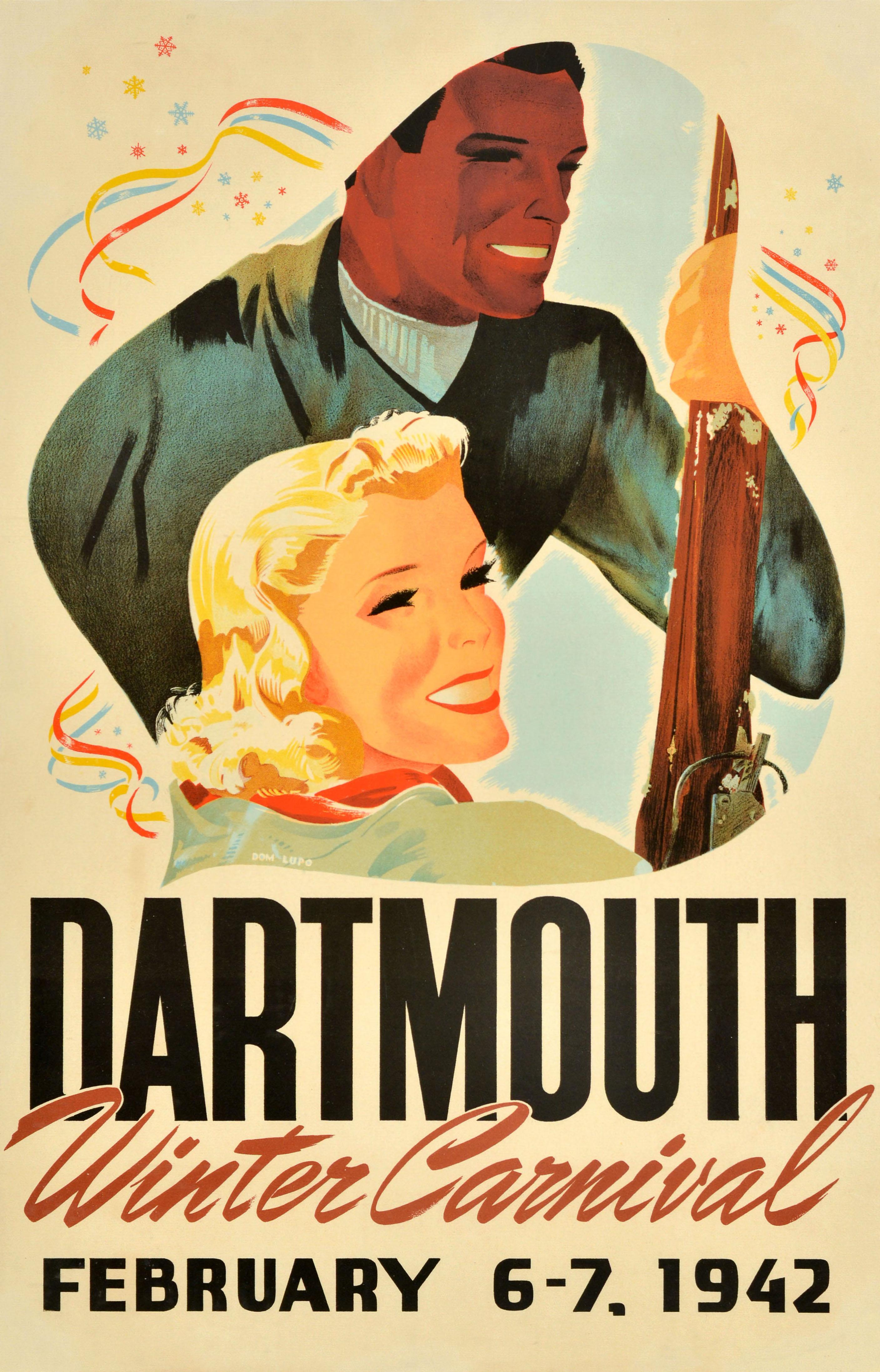 Unknown Print - Original Vintage Skiing Sport Poster Dartmouth Winter Carnival 1942 Ski USA