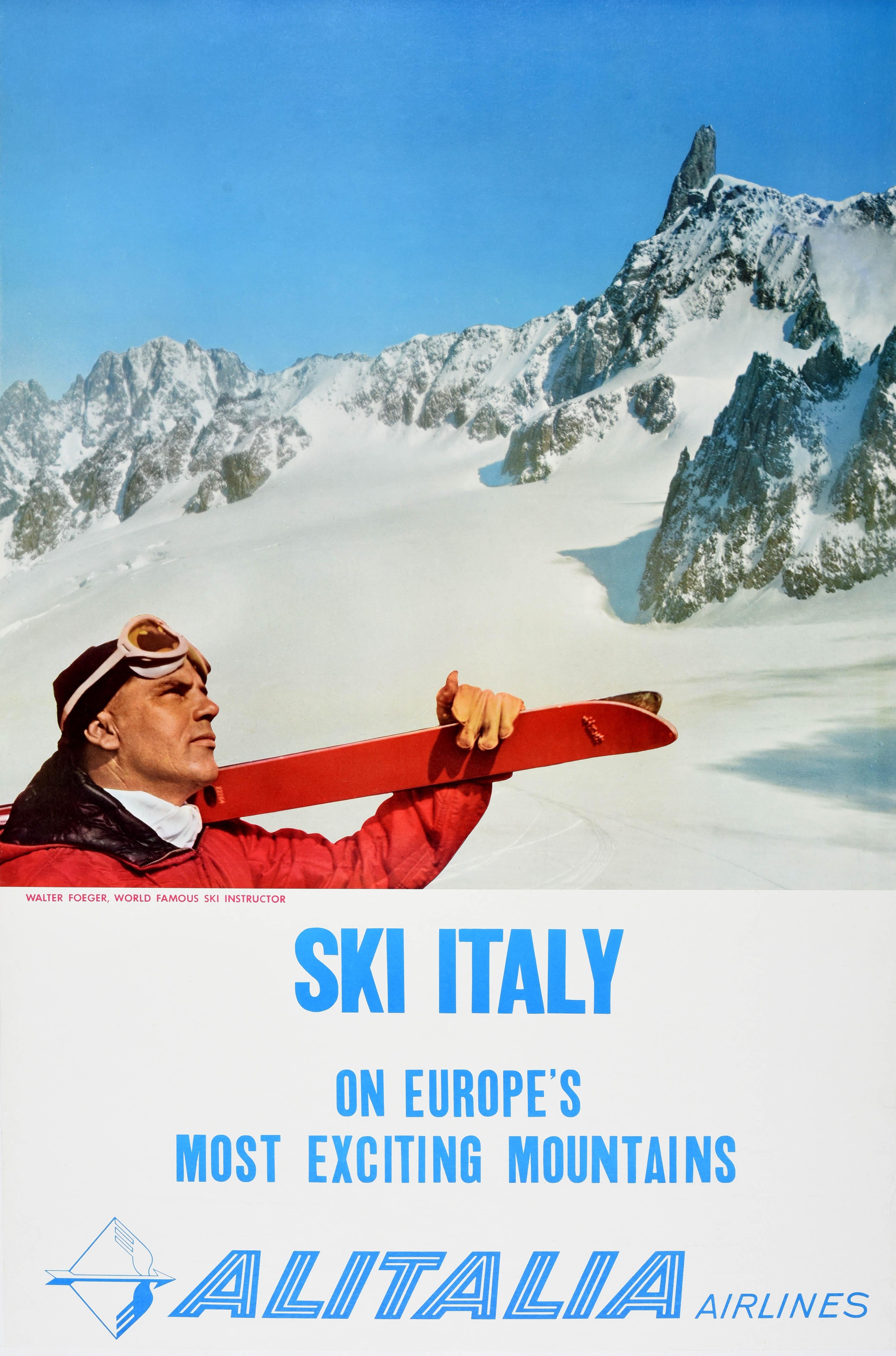 Unknown Print - Original Vintage Skiing Travel Poster Ski Italy Alitalia Airlines Walter Foeger